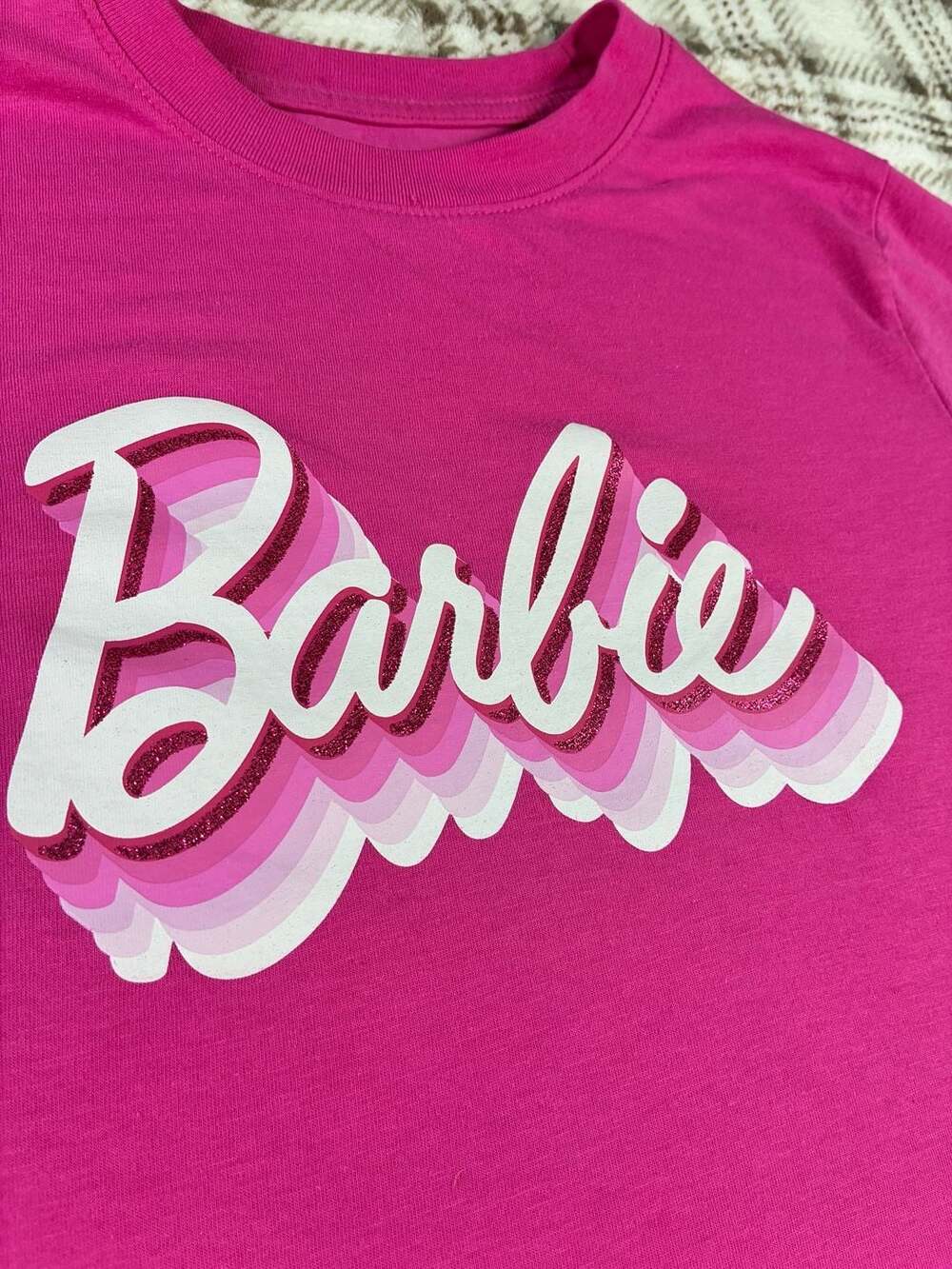 Barbie Logo T-Shirt, Girls Size XL Pink Short Sleeve Ombre Graphic Tee